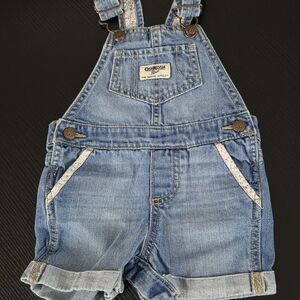 OshKosh B'gosh Denim Short Overalls with Floral Trim